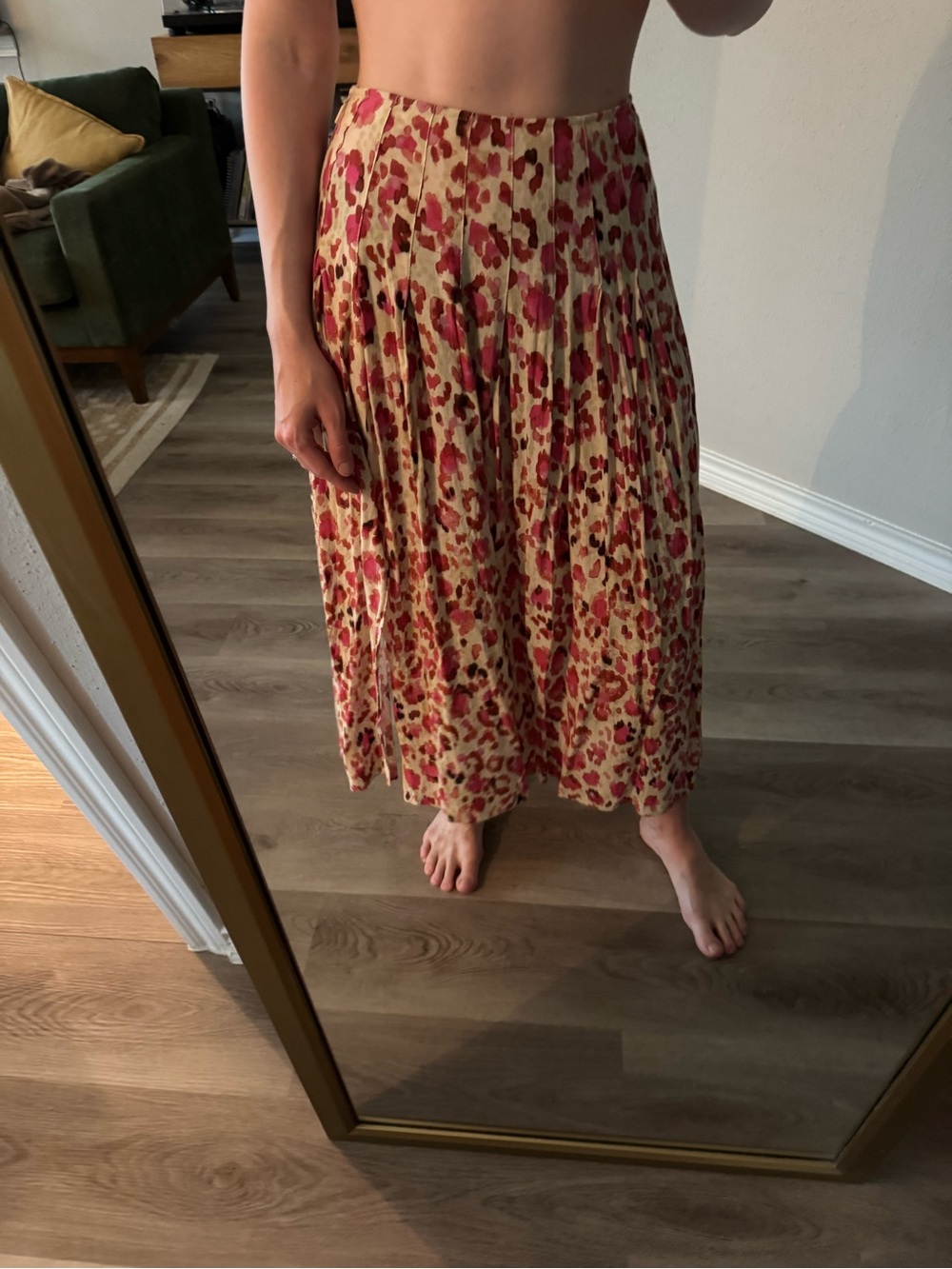 MANGO cream pink midi flowy skirt size XS